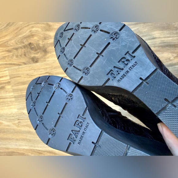 FABI Black Suede & Embossed Leather Platform Wedge Ankle Boots - Picture 5 of 6